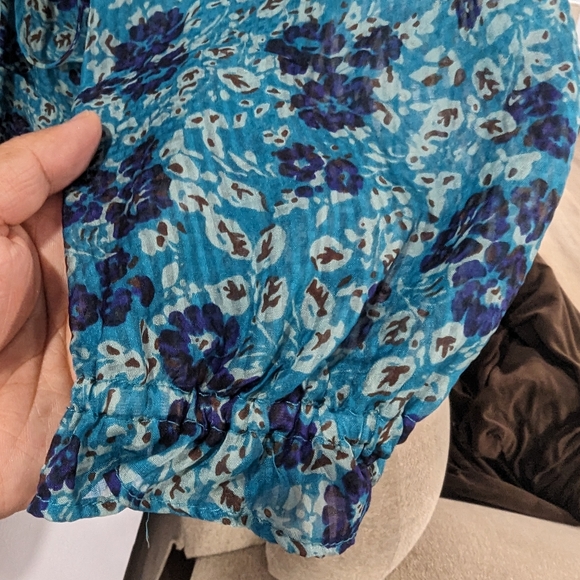 VERONICA BEARD Turquoise Blue Floral Print BECKY Silk Ruffle Ruched Dress - Picture 10 of 16